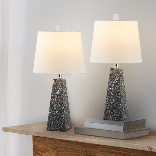 Jonathan Y Owen Contemporary Resin Led Table Lamp In Dark Gray Terrazzo