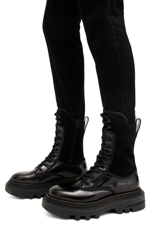 Shop Allsaints Alexia Lug Sole Combat Boot In Black Shine