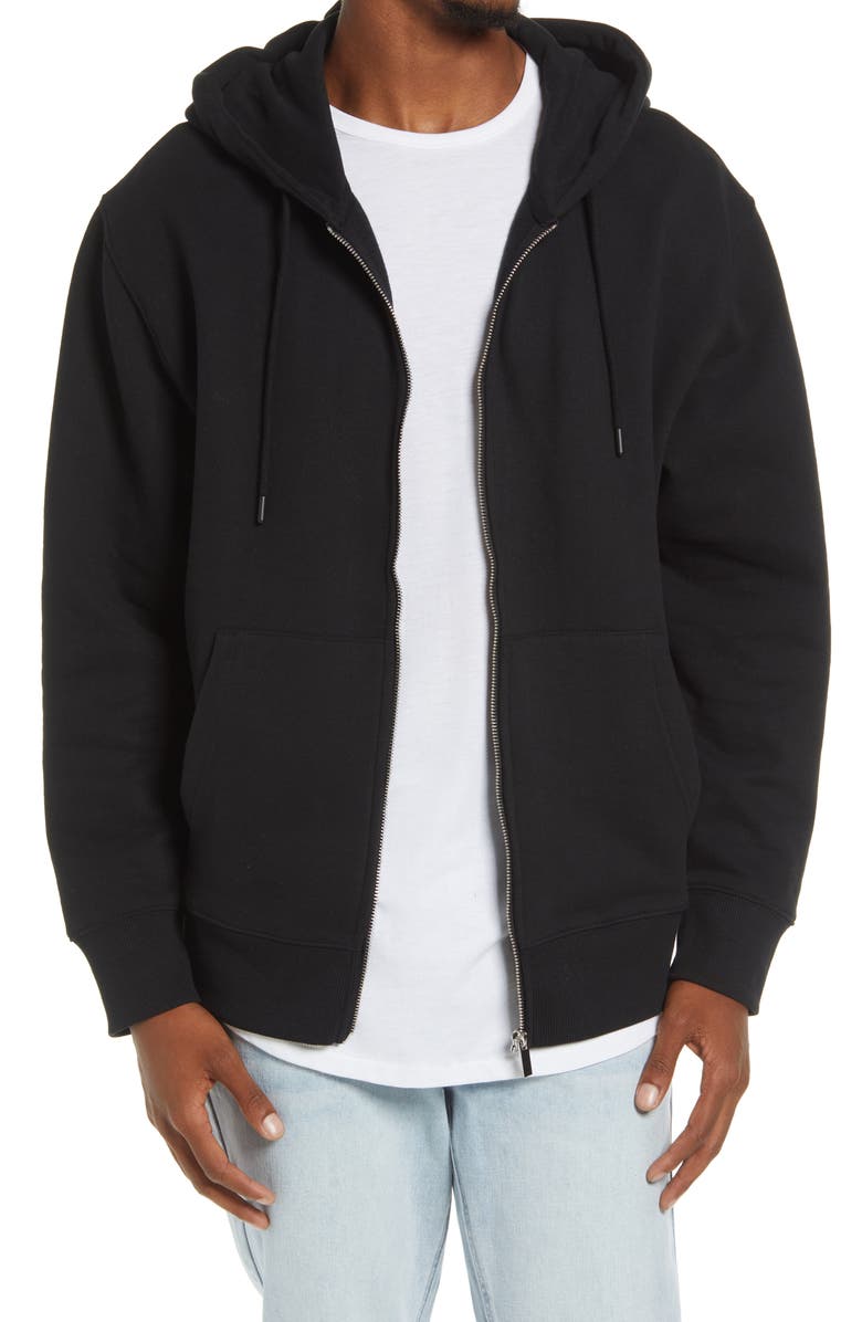 TOPMAN Front Zip Hoodie, Main, color, BLACK