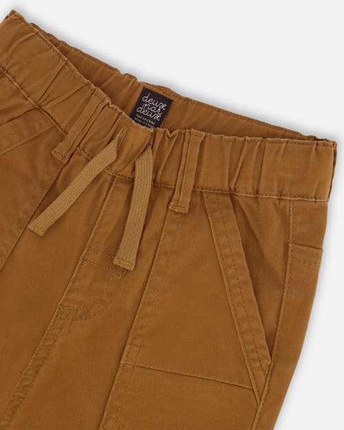 Shop Deux Par Deux Boy's Stretch Twill Pleated Knee Jogger Pants Caramel Brown In Chipmunk