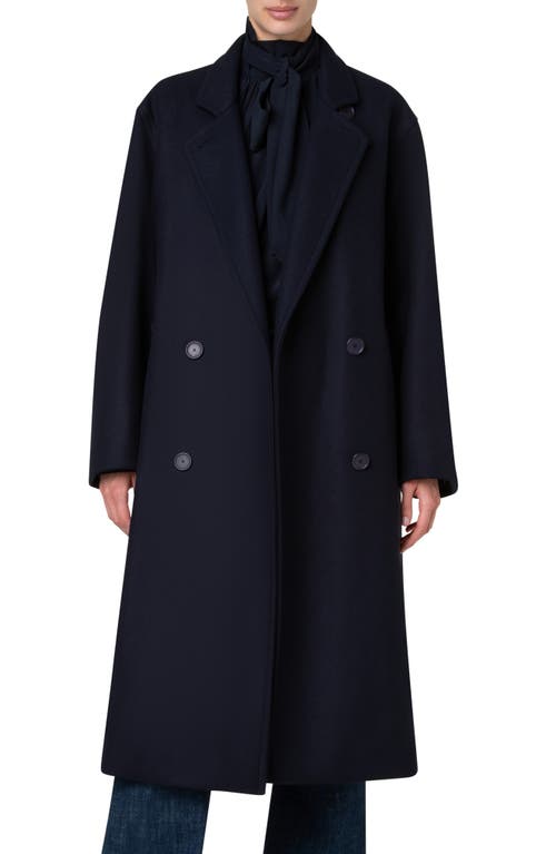 Akris Punto Double Breasted Wool Blend Felt Long Coat In Navy