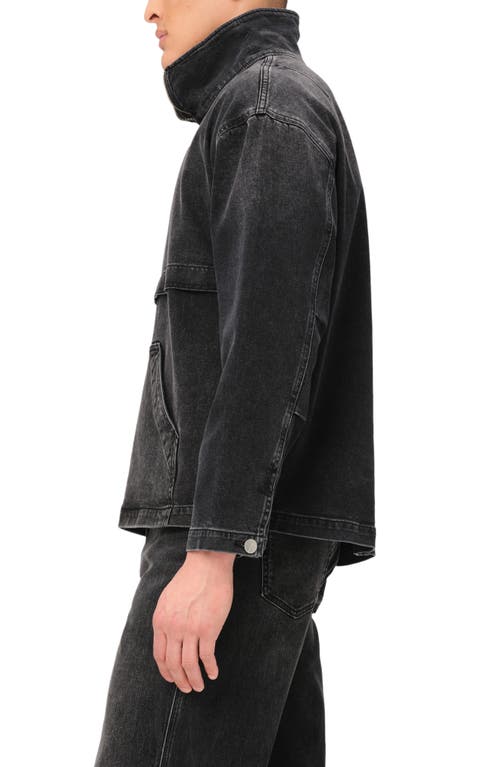 Warp & Weft Denim Pullover Windbreaker Jacket In Black In Cliffside
