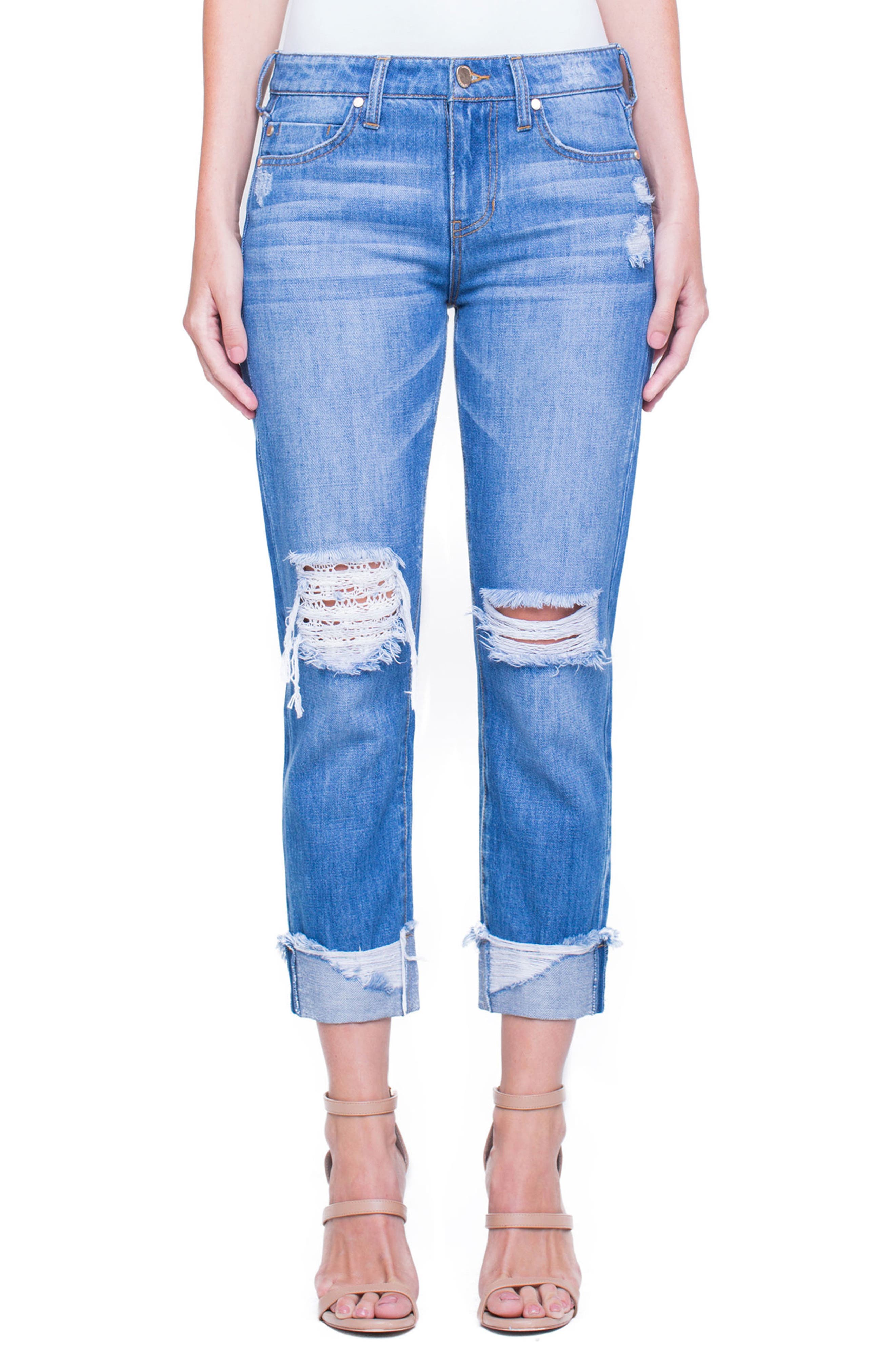 Liverpool Jeans Company Kennedy Distressed Raw Hem Crop Boyfriend Jeans