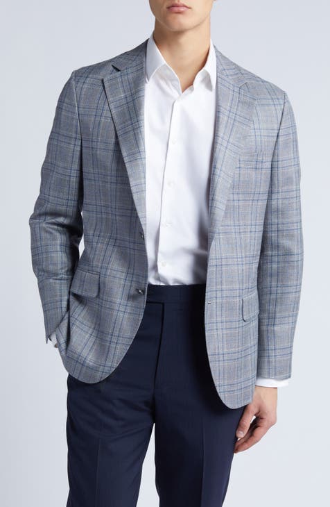 Tailored Fit Plaid Wool, Silk & Linen Blend Sport Coat (Regular & Big)