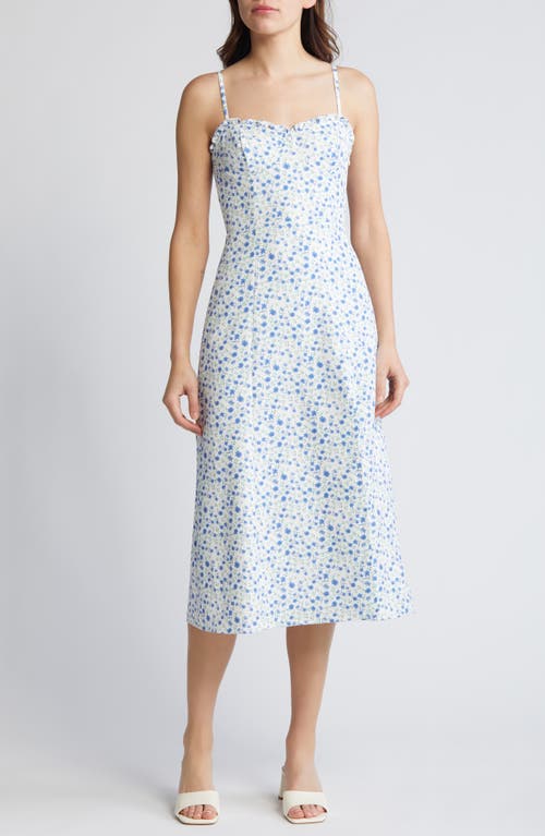 French Connection Camille Echo Floral Midi Sundress Summer White/Blue at Nordstrom,