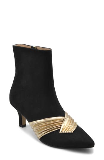 Adrienne Vittadini Pazzi Pleated Kitten Heel Bootie In Black Gold