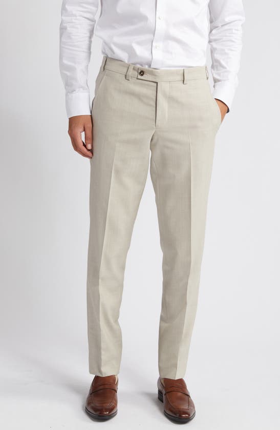 Ted Baker Jerome Trim Fit Soft Constructed Flat Front Wool & Silk Blend Dress Pants In Tan