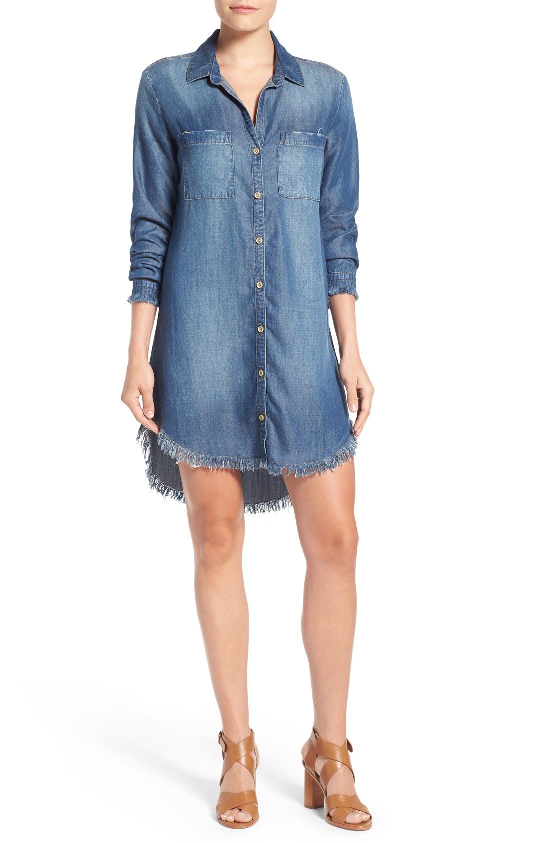 denim dress with frayed hem