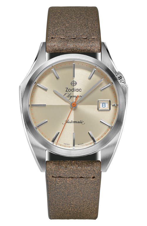 Shop Zodiac Olympos Leather Strap Watch, 37.5mm In Brown