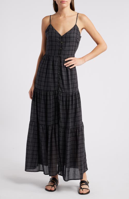 Treasure & Bond Front Button Tiered Maxi Dress In Black Plaid