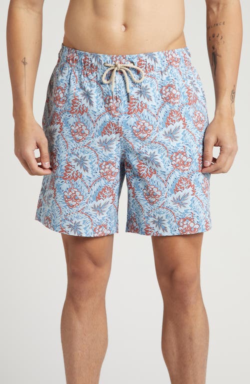 The Bayberry Swim Trunks in Sky Blue Beach Forest