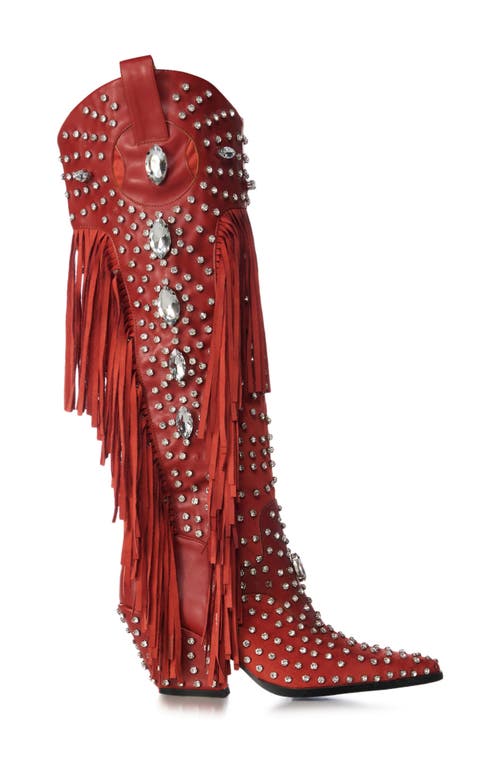 Azalea Wang Tadao Fringe Western Boot In Red