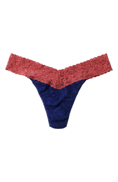 Shop Hanky Panky Colorplay Original Lace Thong In Midnight Blue/pink Sands
