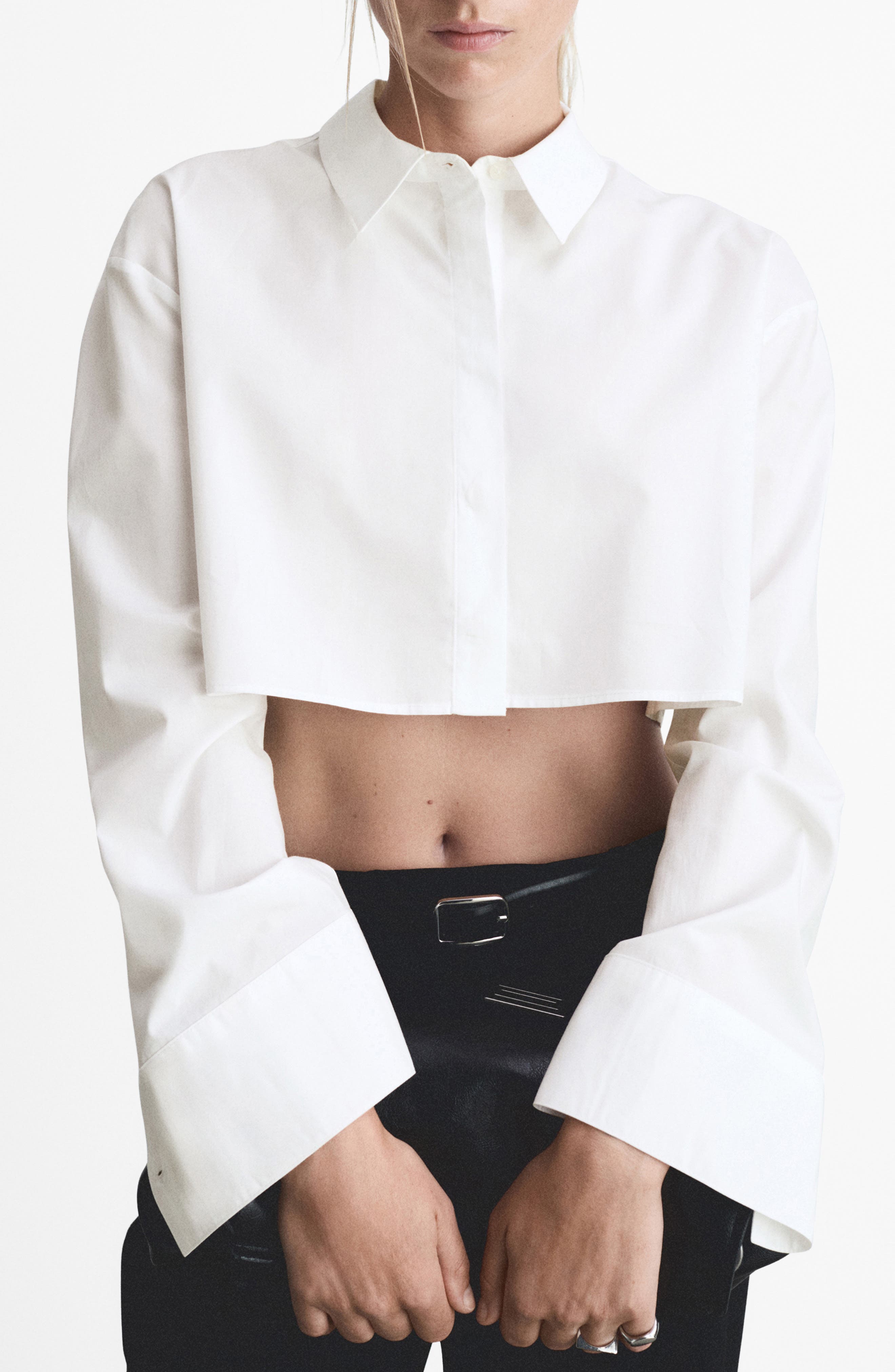 Mango Crop Button-up Shirt In Off White