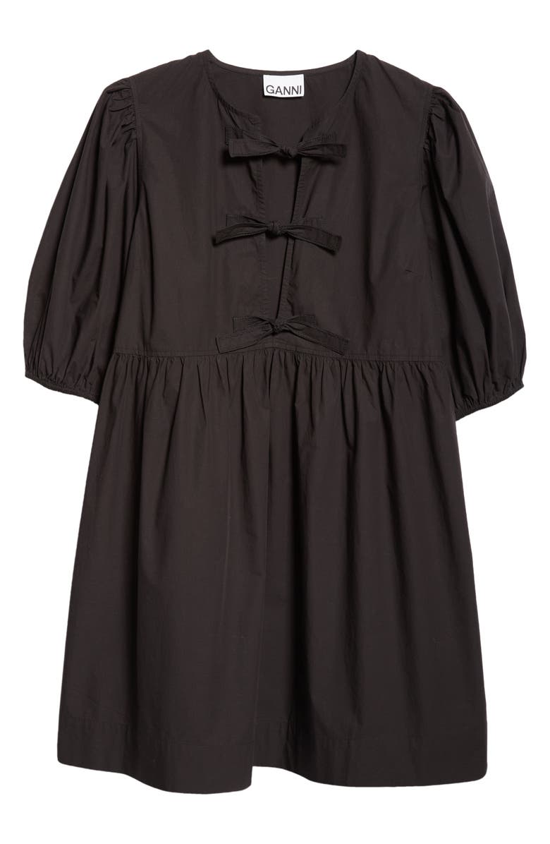 Ganni Tie Front Puff Sleeve Organic Cotton Poplin Minidress, Alternate, color, 
