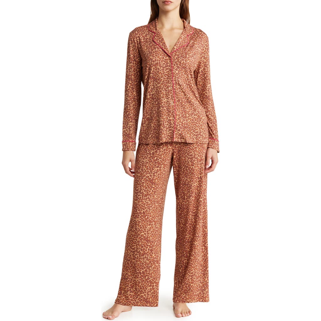 Nordstrom Moonlight Eco Knit Pajamas In Tan Leopard Spots