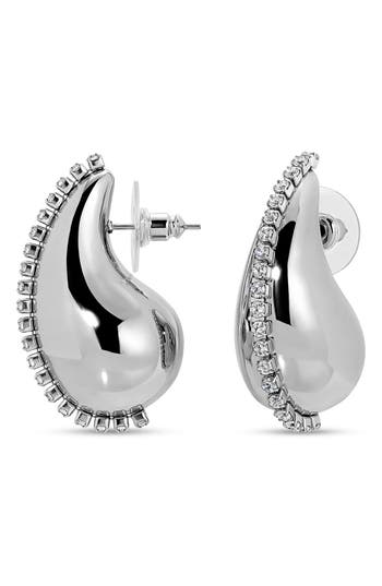 Eye Candy Los Angeles Metallic Bean Cubic Zirconia Drop Earrings In Silver
