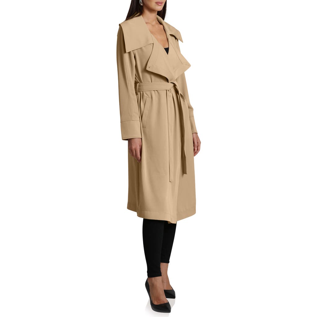 Shop Avec Les Filles Belted Drape Trench Coat In Khaki