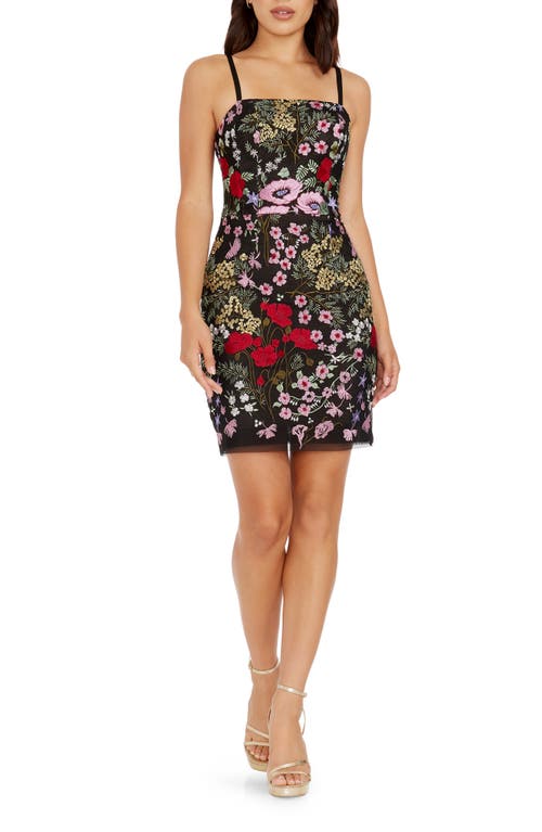 Shop Dress The Population Kyla Floral Embroidered Cocktail Minidress In Black/rouge Multi