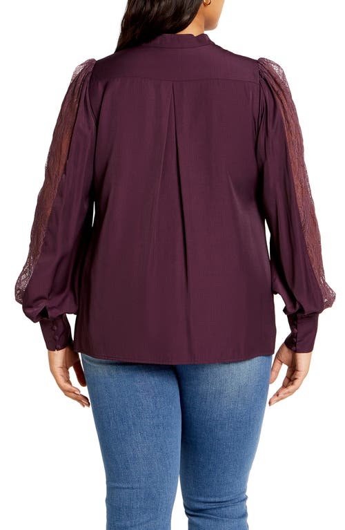 City Chic Georgia Lace Inset Sateen Button-up Shirt In Dusty Mauve