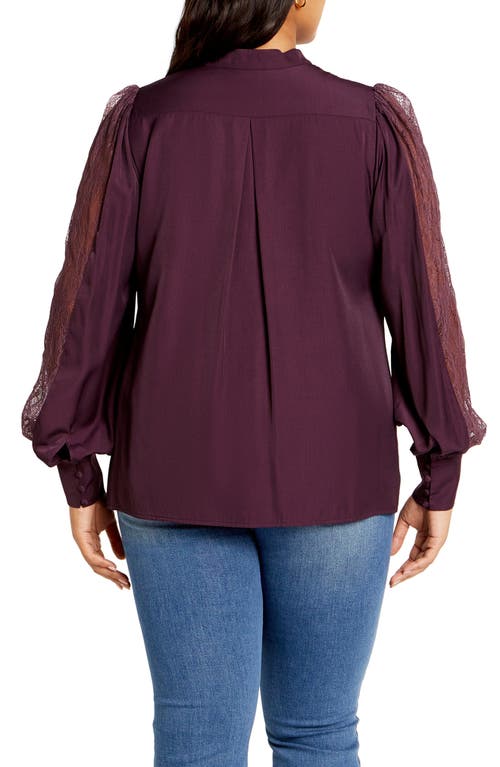 Shop City Chic Georgia Lace Inset Sateen Button-up Shirt In Dusty Mauve