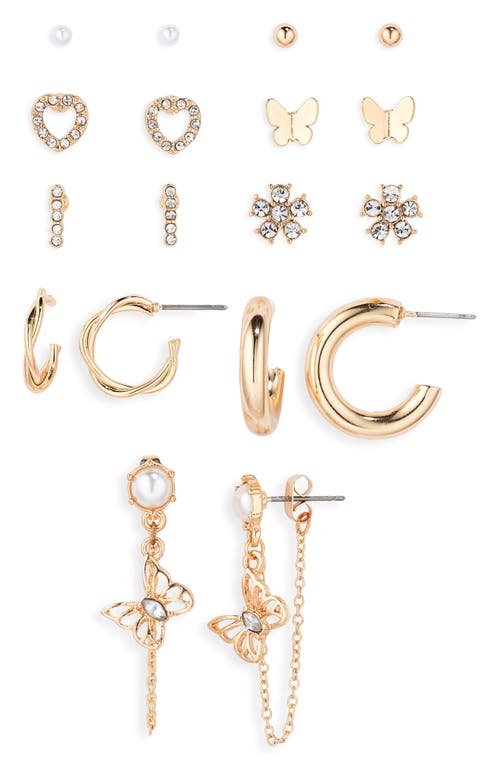 BP. Set of 9 Butterfly Huggie & Stud Earrings in White- Clear- Gold