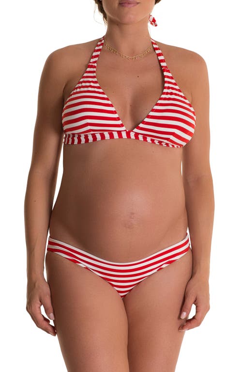 Shop Pez D'or Isabella Striped Maternity Bikini Top In Red/white