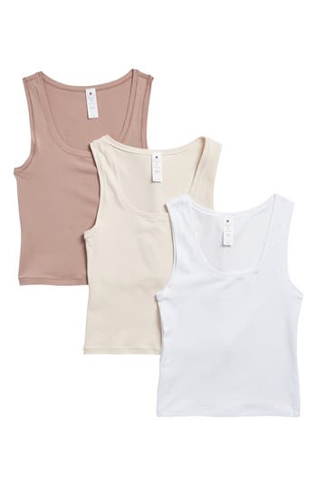 Shop Yogalicious Airlite Pure Love 3-pack Tanks In Antler/crystal Gray/white