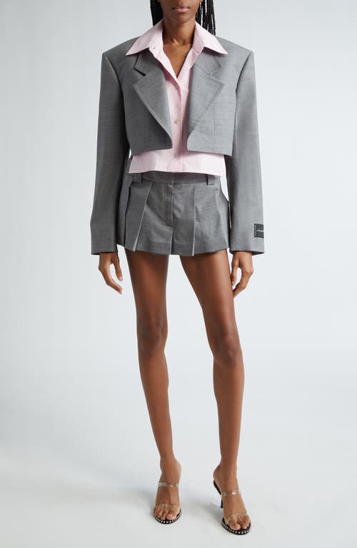 Shop Alexander Wang Prestyled Shirt Inset Crop Wool Blazer In Light Heather Grey