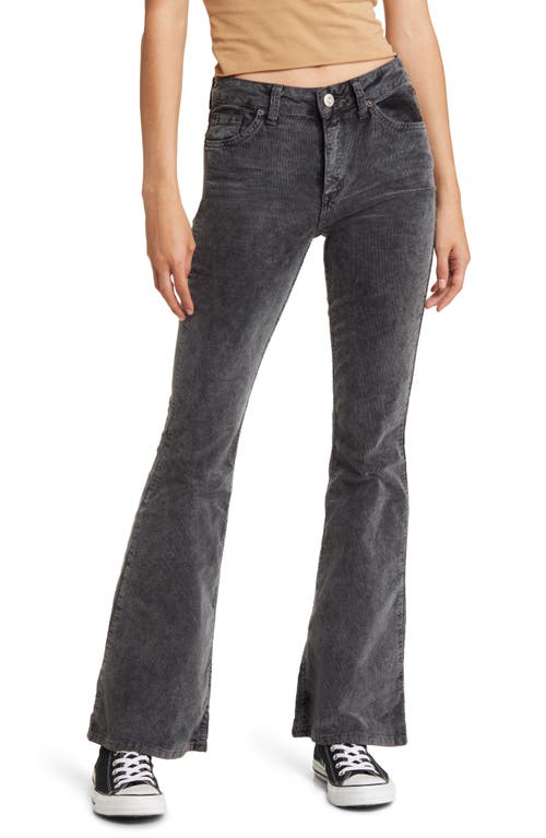 Mid Rise Corduroy Flare Pants in Washed Black