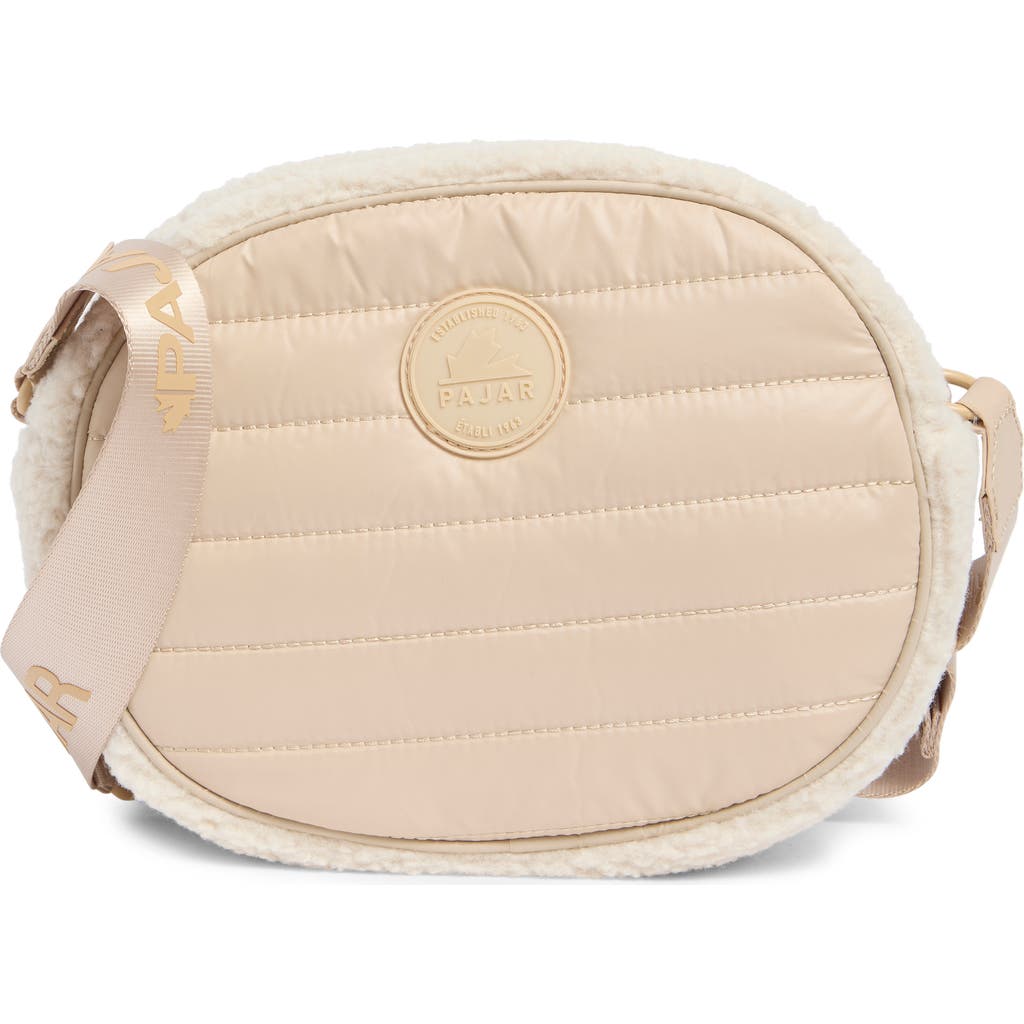 Pajar Circle Faux Shearling Crossbody Bag In Tan