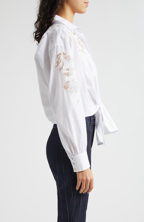 Shop Cinq À Sept Marianna Mesh Embroidered Button-up Shirt In White