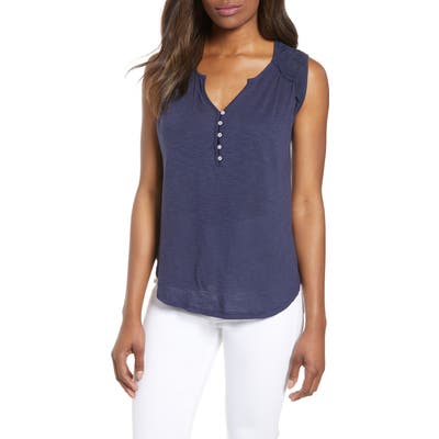 Lucky Brand Applique Henley Top, Blue