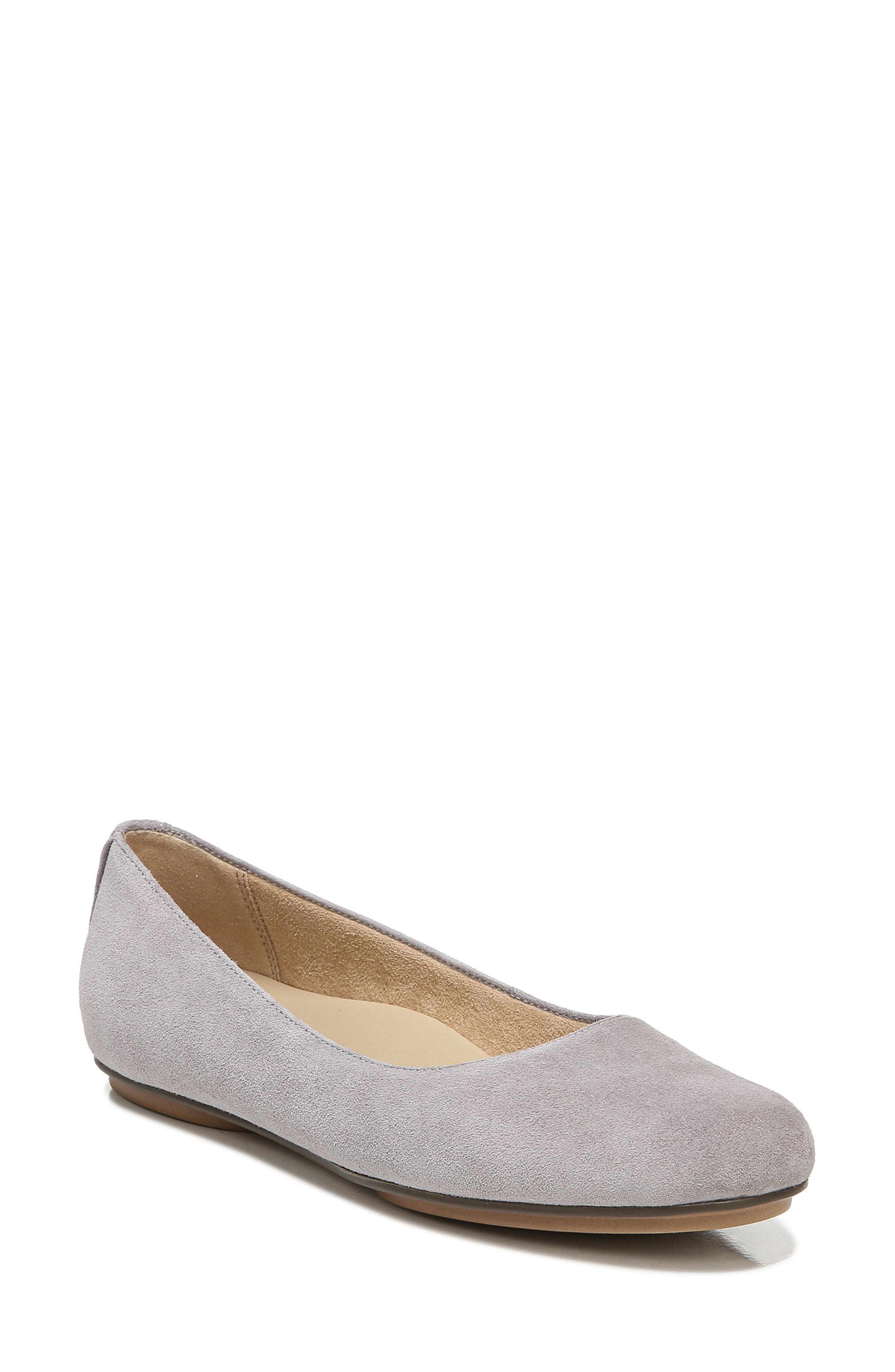 Grey leather flat shoes Clearance