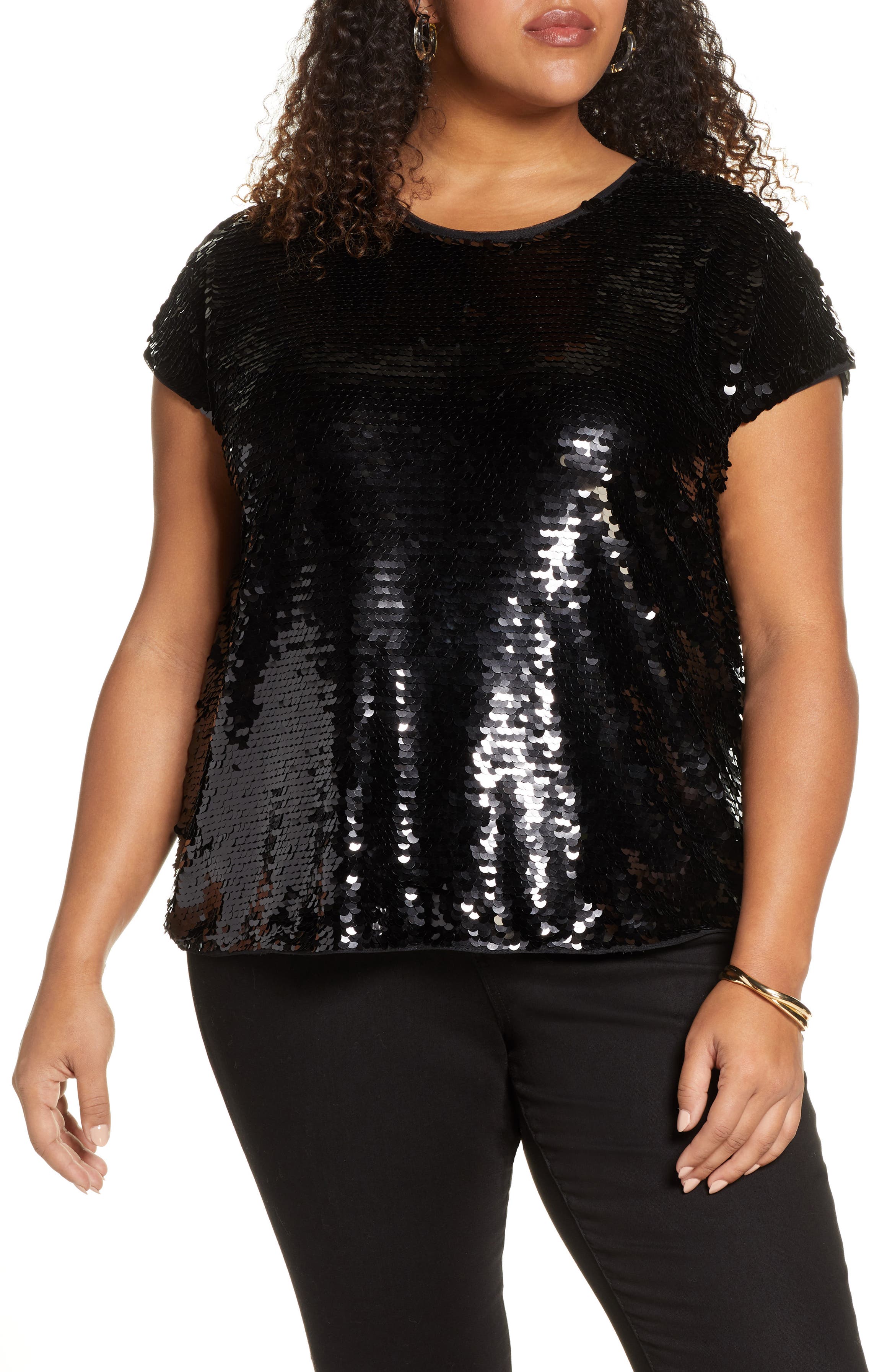 Halogen® Sequin Cap Sleeve Top (Plus Size) | Nordstrom