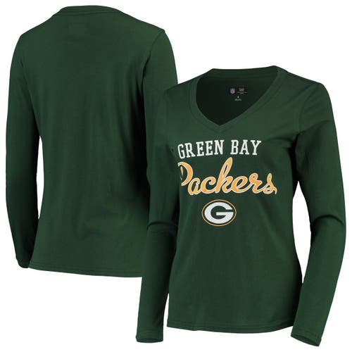 Women's G-III 4Her by Carl Banks Green Green Bay Packers Post Season Long Sleeve V-Neck T-Shirt