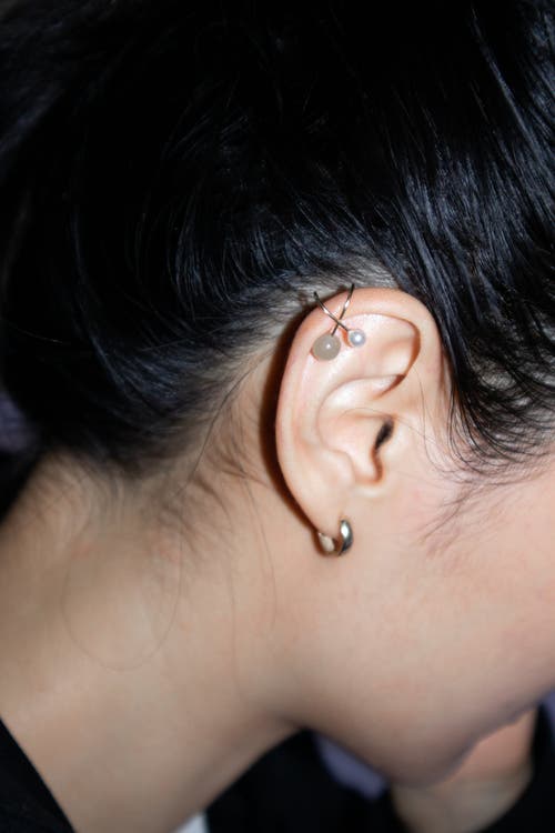 Seree Colette Jade And Pearl Ear Cuffs In Light Green