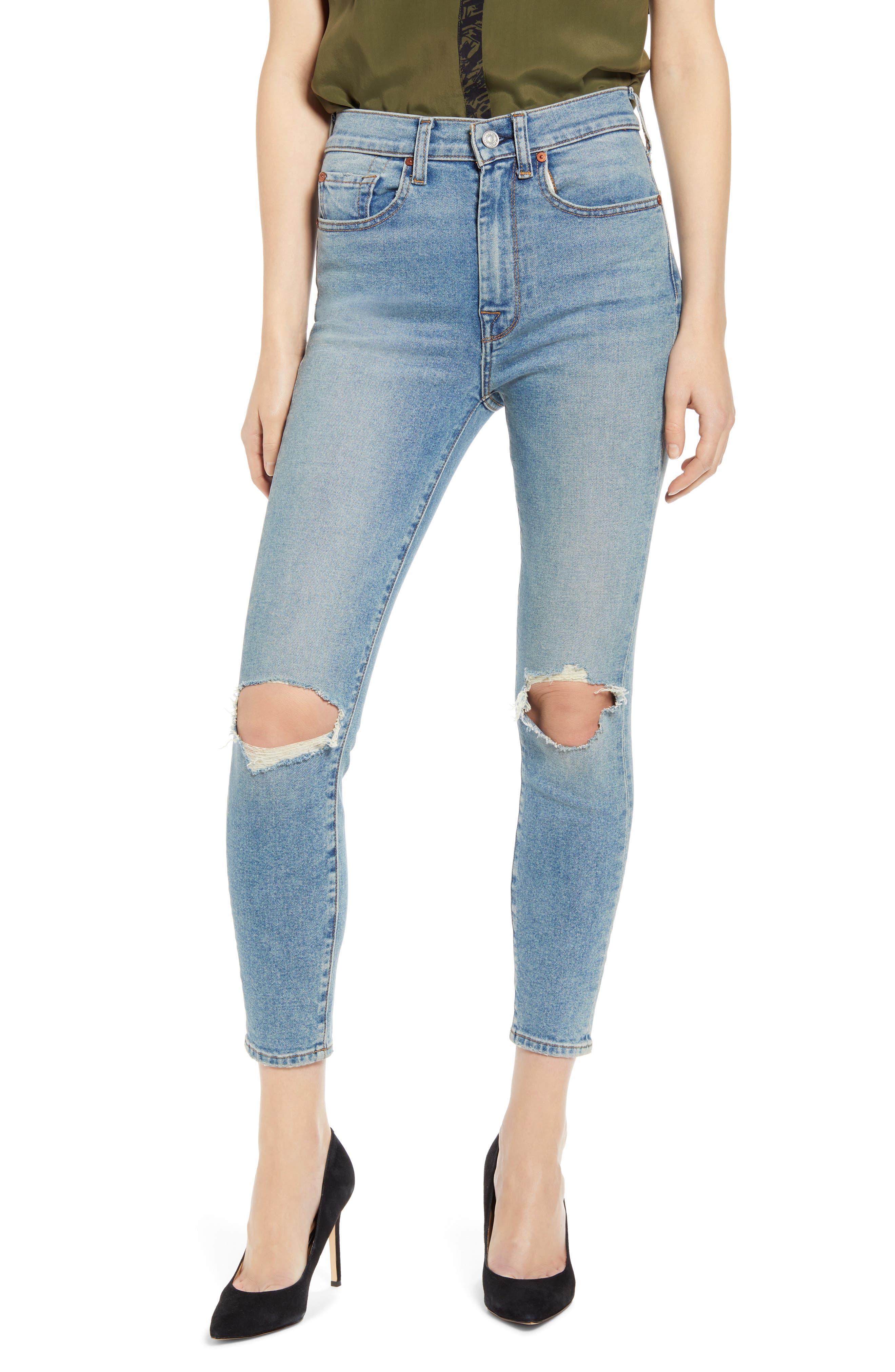 distressed ankle skinny jeans