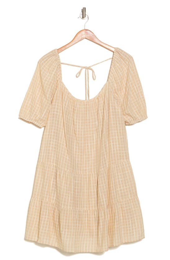 Shop Lovestitch Tiered Puff Sleeve Cotton Dress In Natural