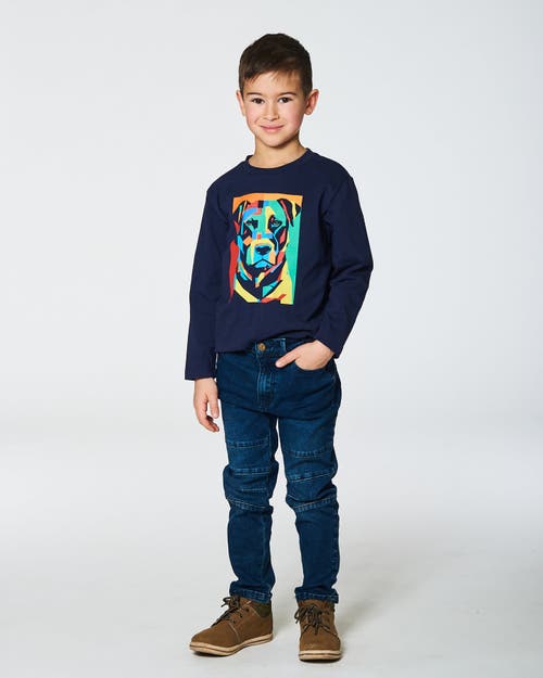 Shop Deux Par Deux Boy's Long Sleeve T-shirt With Print Navy In Peacoat