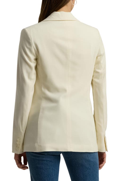 Shop Lauren Ralph Lauren Double Breasted Stretch Wool Crepe Blazer In Mascarpone Cream