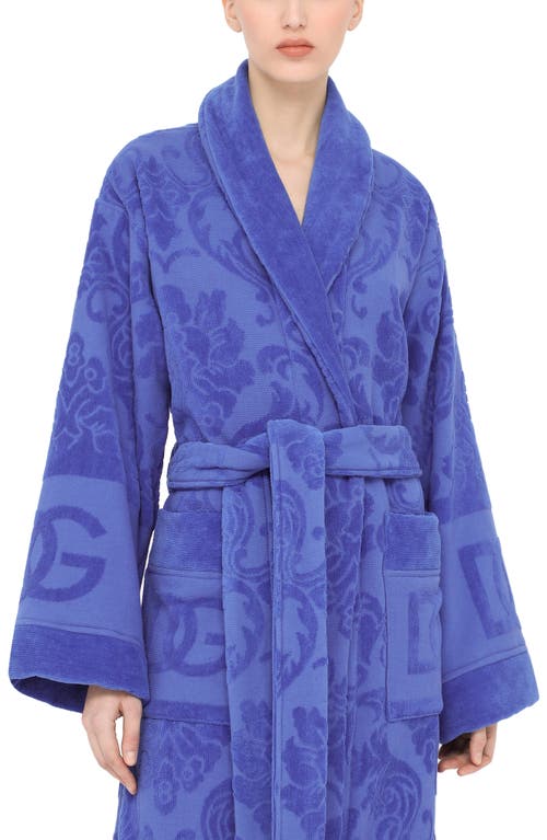 Dolce & Gabbana Dolce&gabbana Logo Jacquard Cotton Terry Robe In Blue