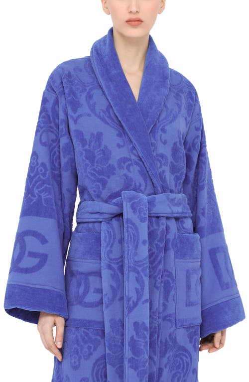 Shop Dolce & Gabbana Dolce&gabbana Logo Jacquard Cotton Terry Robe In Blue