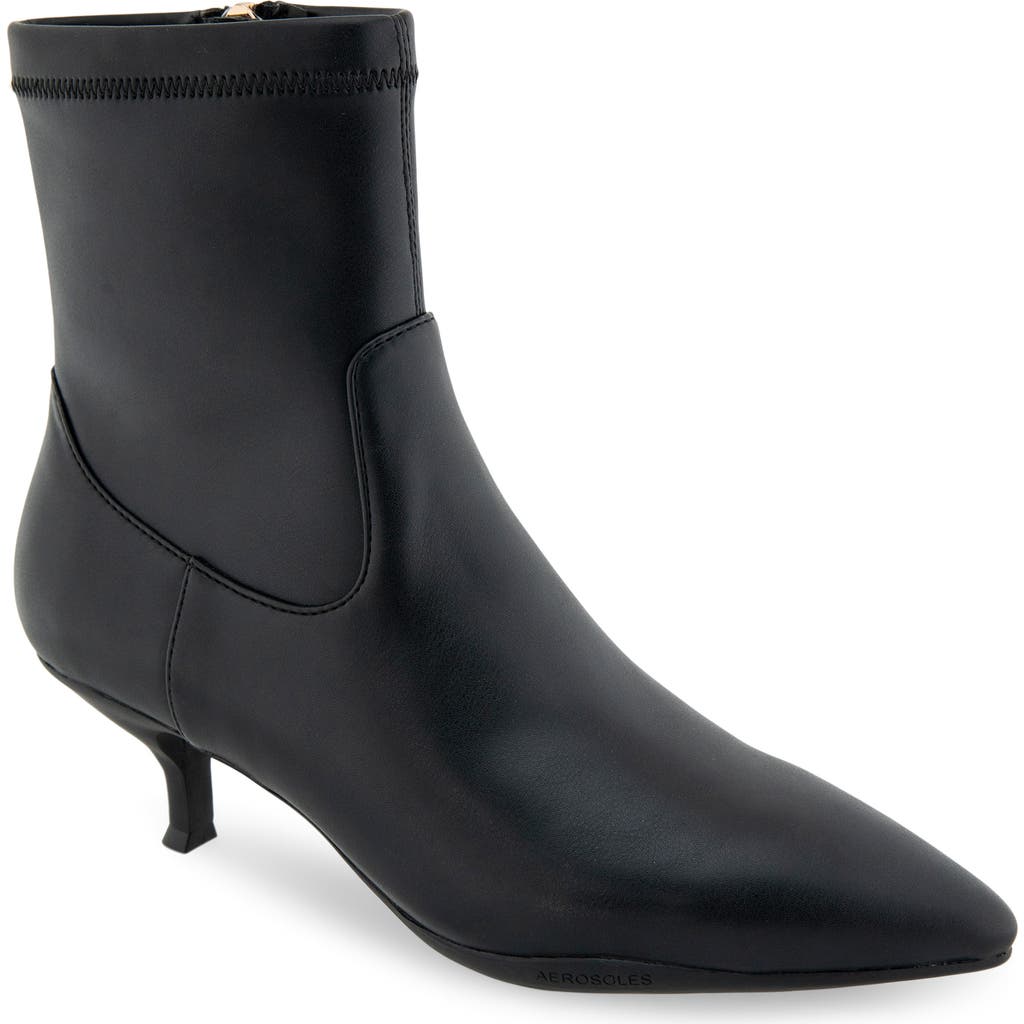 Aerosoles Lasko Kitten Heel Bootie In Black Stretch Smooth Faux
