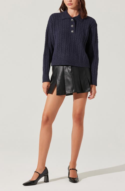 Shop Astr The Label Jewel Button Cable Polo Sweater In Midnight