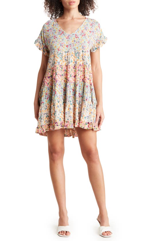 Angie Tiered Babydoll Swing Dress In Multi