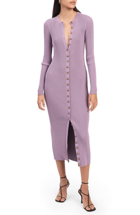 Orchid Purple V Neck Sweater Dress