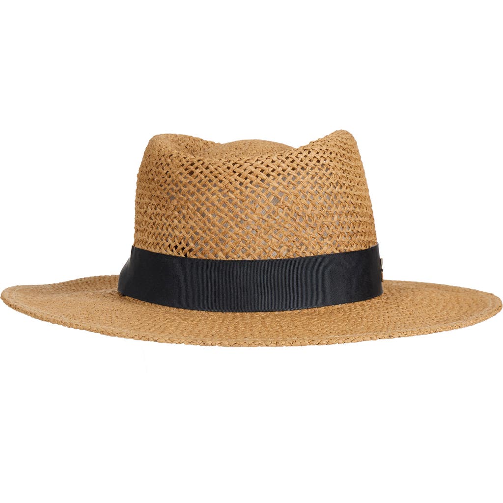 Shop Bruno Magli Open Straw Weave Ribbon Band Fedora Sun Hat In Vicuna/black