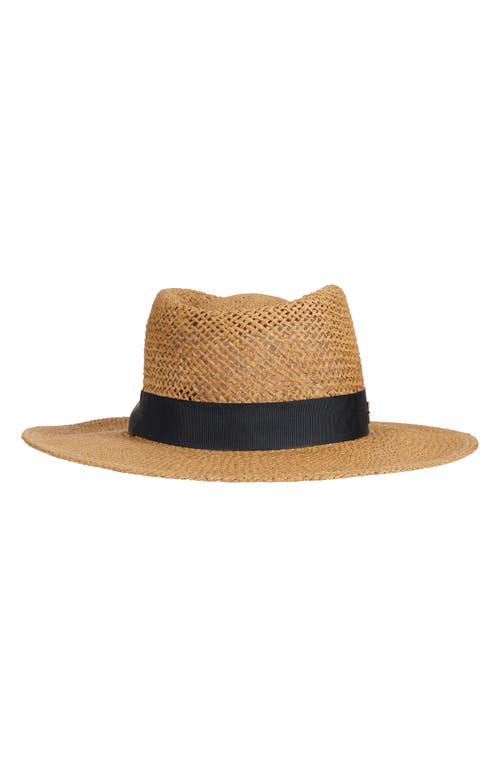 Shop Bruno Magli Open Straw Weave Ribbon Band Fedora Sun Hat In Vicuna/black