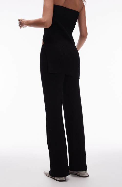 Shop Topshop Flare Rib Pull-on Pants In Black